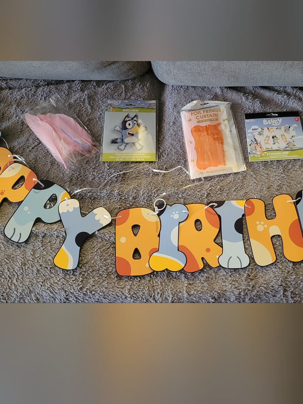 Bluey Party Decor- Banner, Foil Balloon, Foil Curtain, Stickers, Feathers, Stars